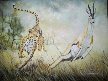 Leopard Beute auf Hirsch cynegetics Ölgemälde